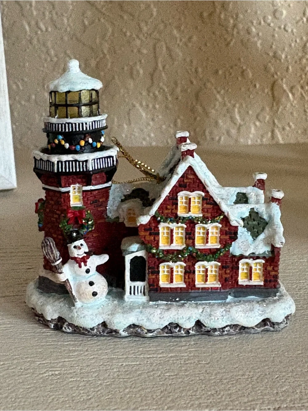 Holiday Lighthouse and Village Ornaments - White and Red